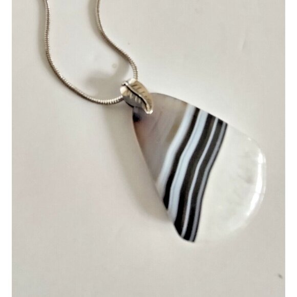 Polished Zebra Jasper Pendant & Sterling Silver Serpentine Necklace 925 Italy - Picture 5 of 13